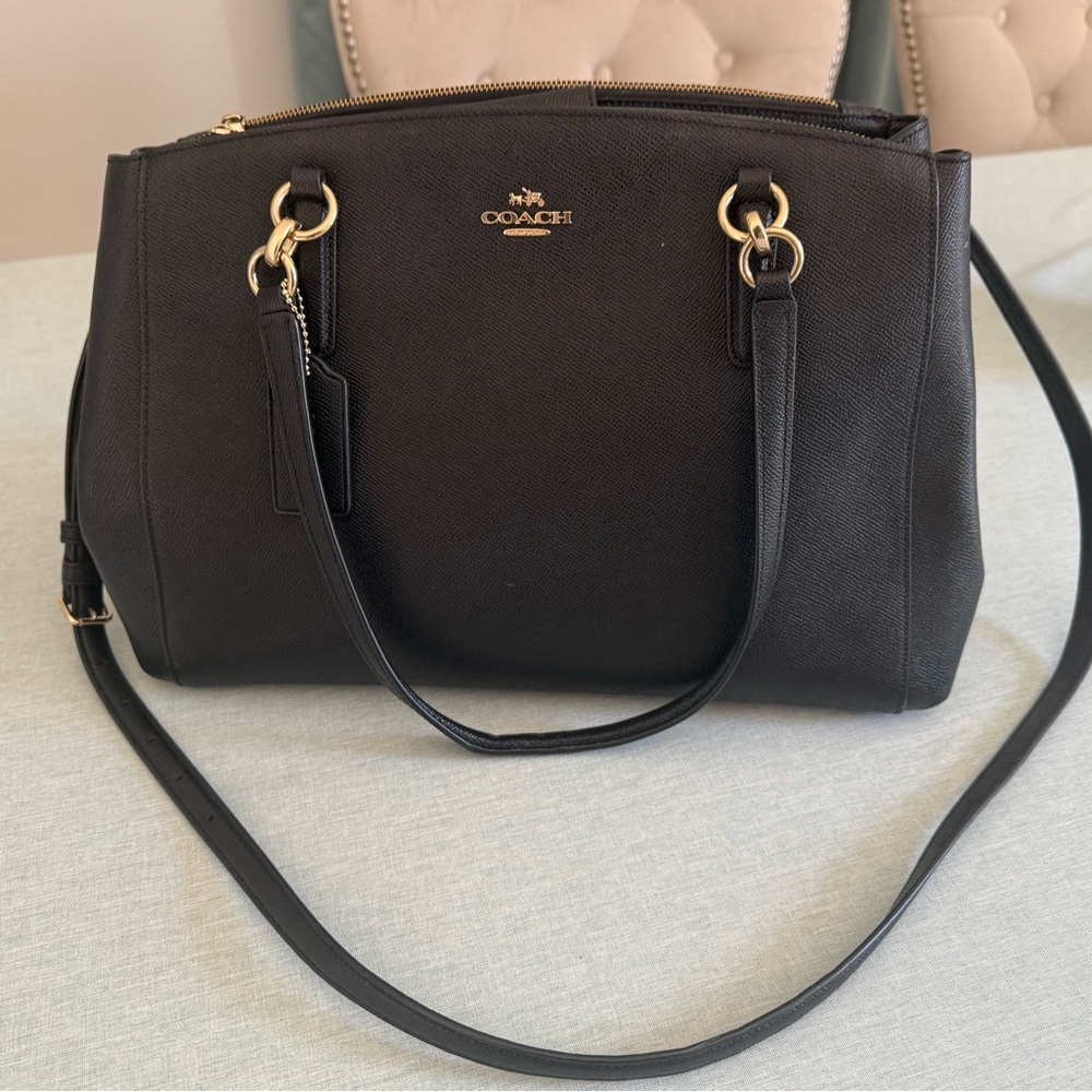 Coach Black Shoulder Bag with Gold Accents